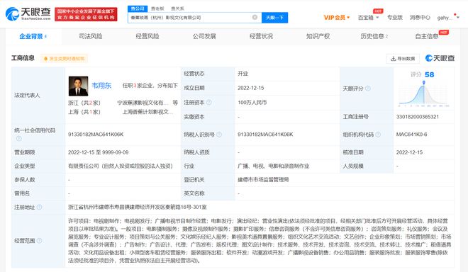 王思聪香蕉影业于杭州成立新公司
